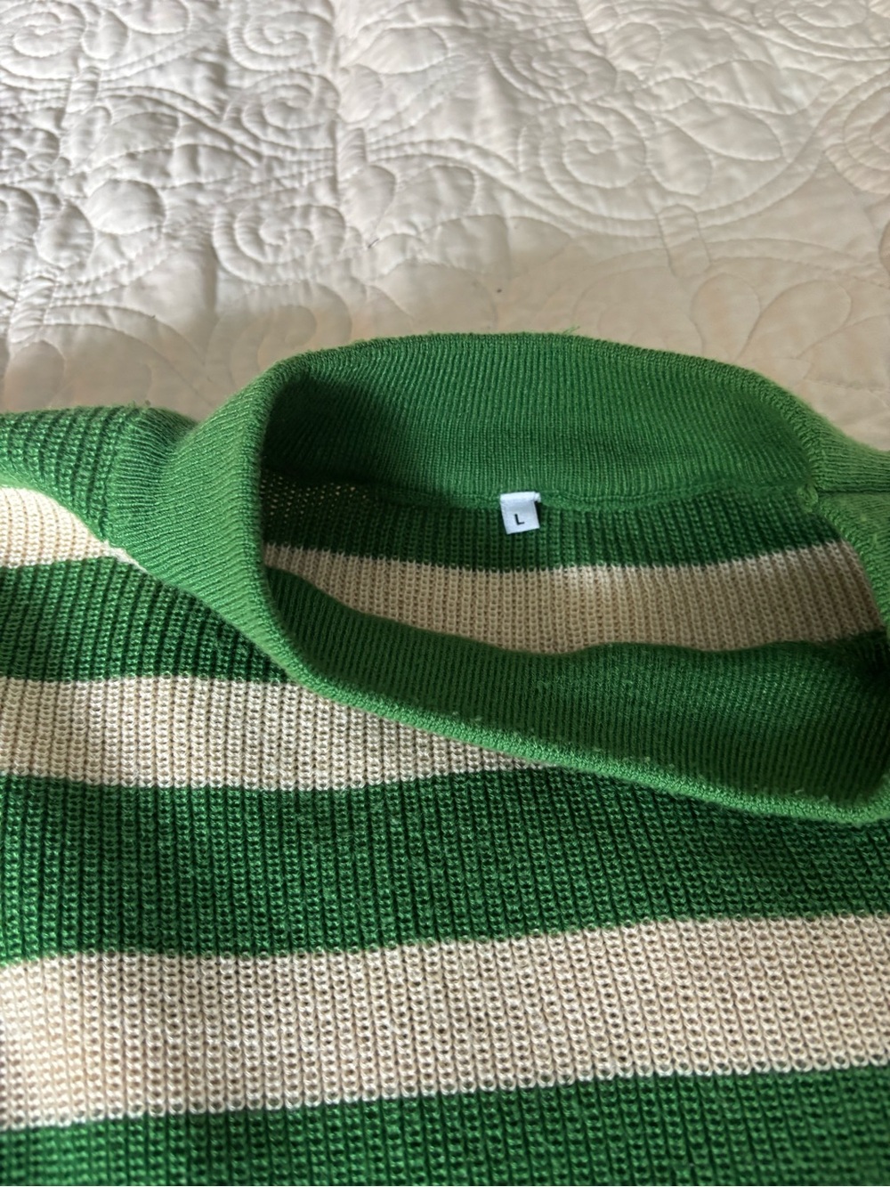 Amazon Green and Cream Striped Crewneck Sweater - Picture 5 of 7